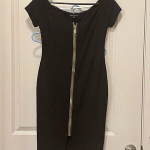 Haute Monde Black and Gold Off-Shoulder Bodycon Mini Dress